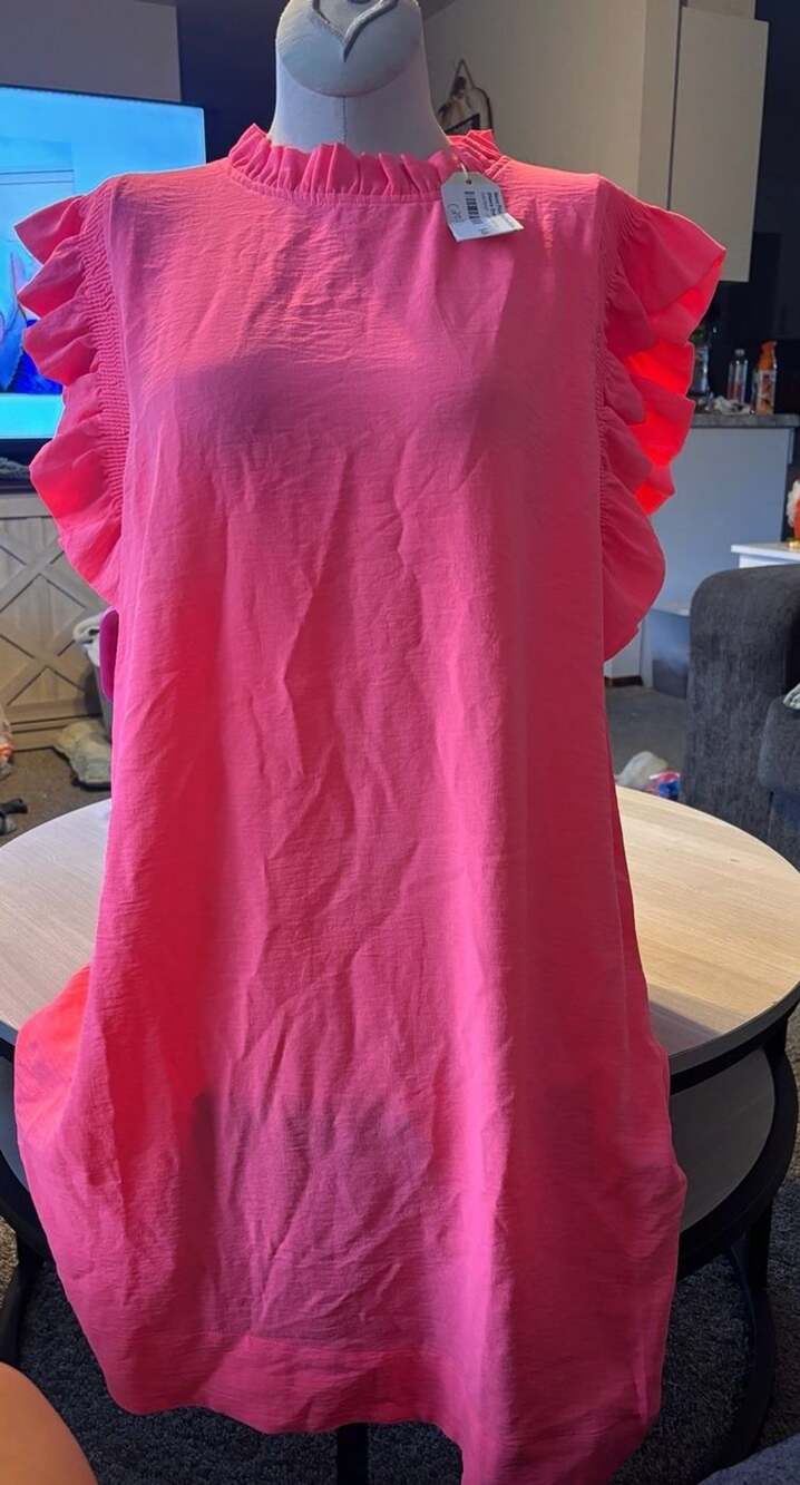 Jodifl Neon Pink Life Is Good Ruffle Cap Sleeve Dress